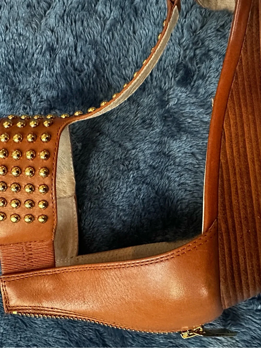 Michael Kors Cognac Leather Studded Ankle-Strap Sandals